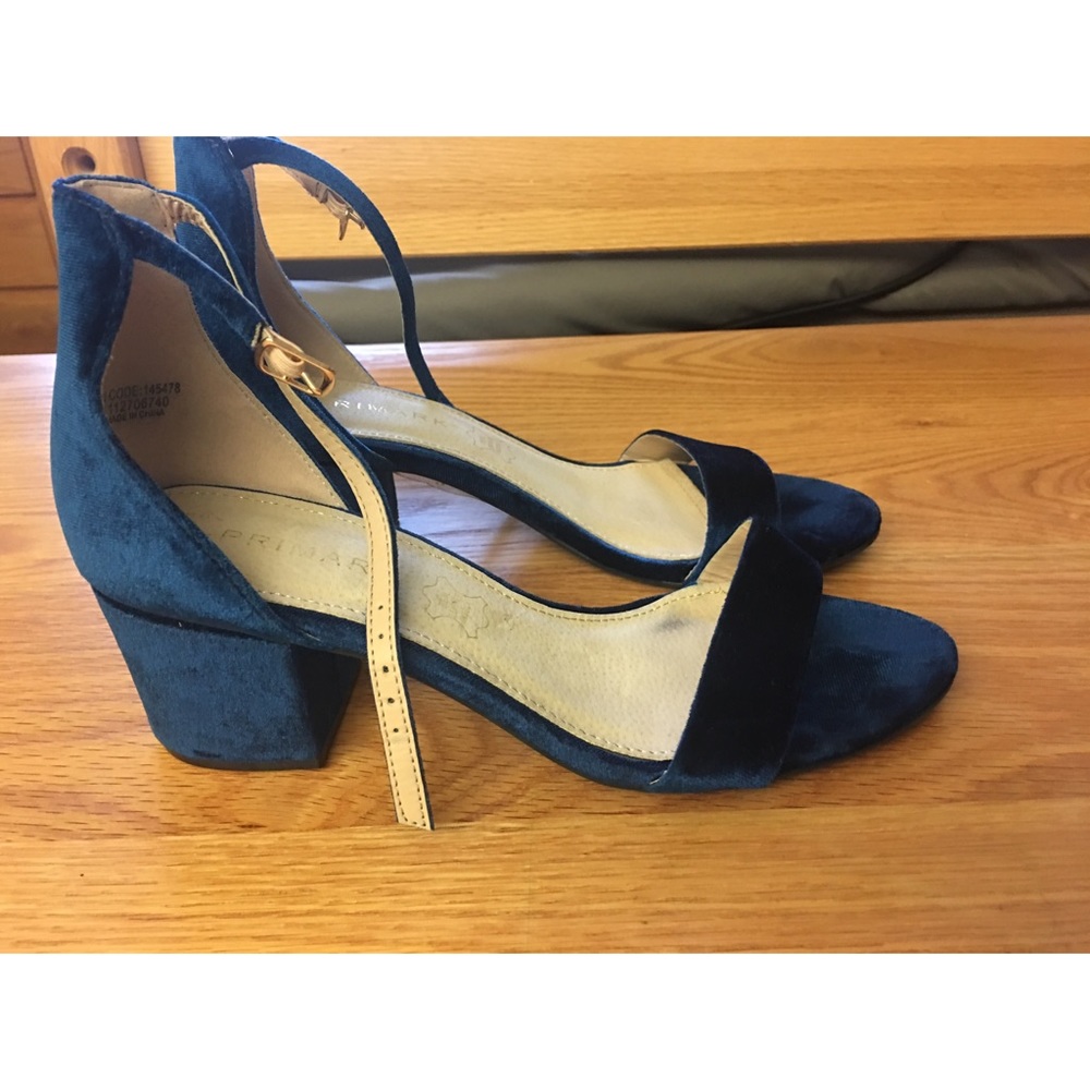 Blue nightshade velvet strap heels